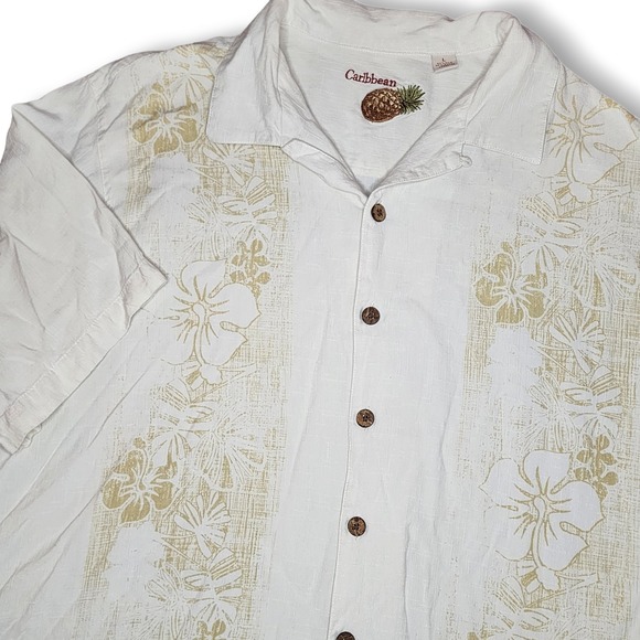 Caribbean Other - Caribbean Mens‎ Large Hawaiian Shirt White Silk rayon Floral Short Sleeve camp